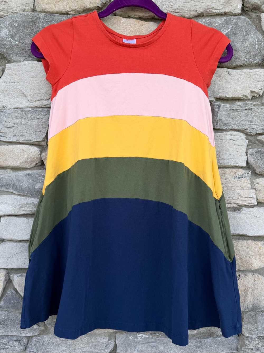 Hanna Andersson Rainbow Colorblock Soft Swing Dress with Pockets Size 130 US 8